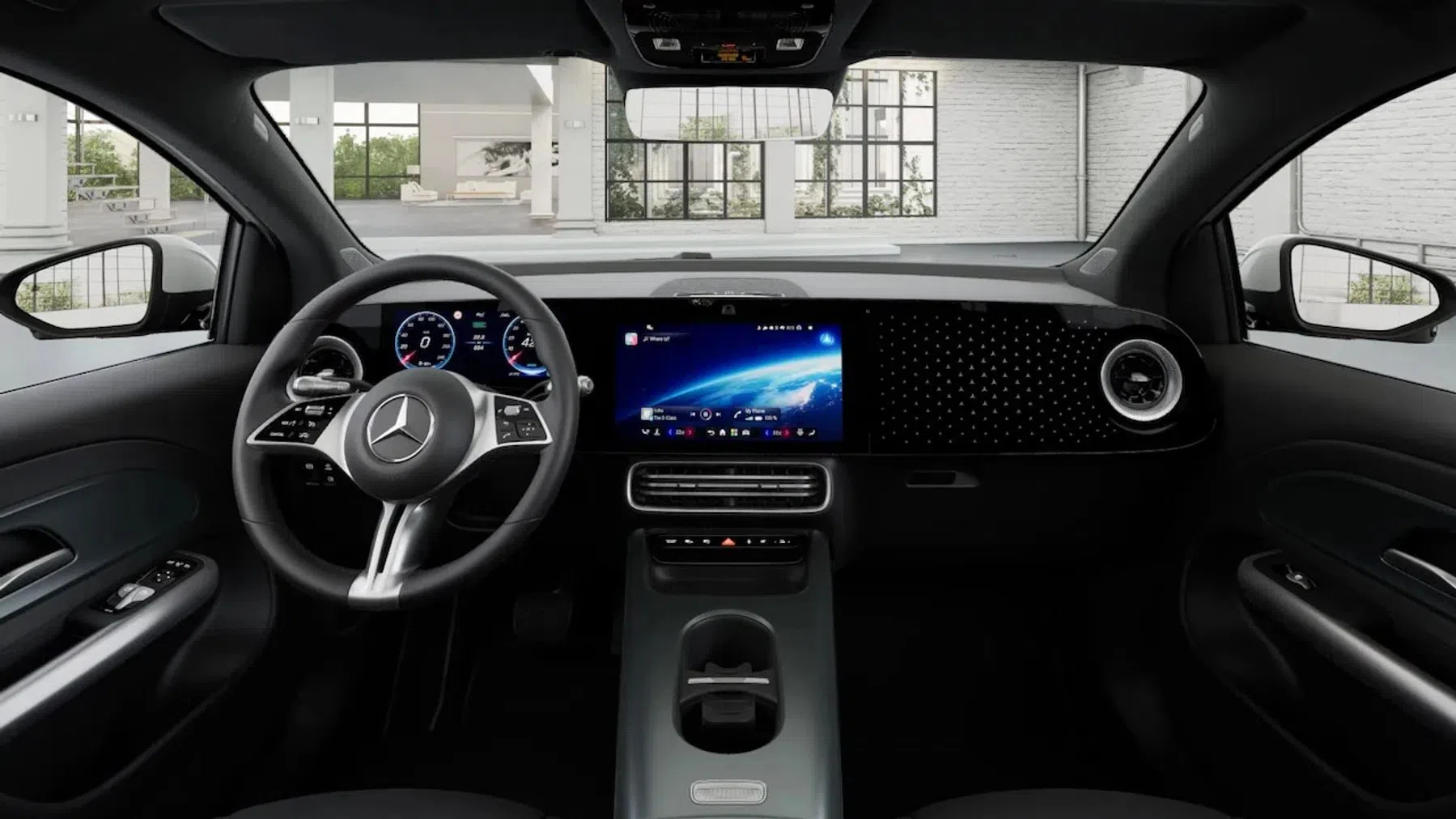 Mercedes over schermen en knoppen in de auto